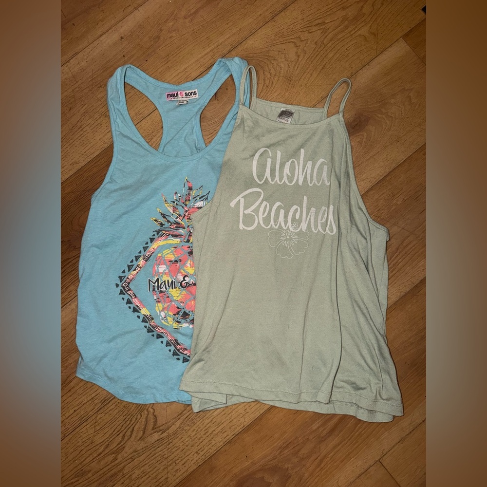 Aloha Beaches Mint Green Tank Top & Blue Maui & Sons Racerback Tank Bundle